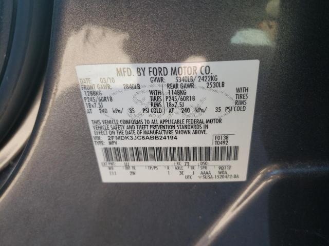 2FMDK3JC8ABB24194 - 2010 FORD EDGE SEL GRAY photo 13