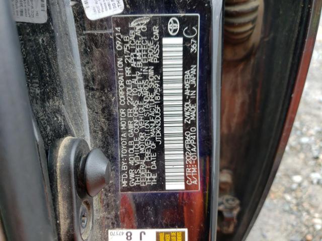 JTDKN3DU5F1875912 - 2015 TOYOTA PRIUS შავი ფოტო 12