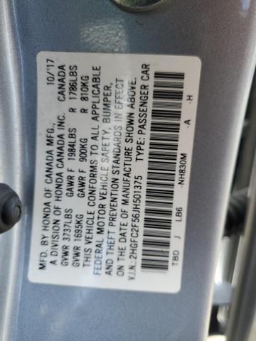 2HGFC2F56JH501375 - 2018 HONDA CIVIC LX SILVER photo 12