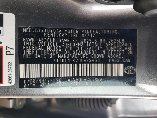 4T1BF1FK2HU429453 - 2017 TOYOTA CAMRY SE LE Boz foto 12