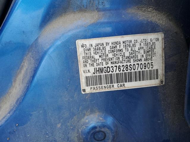 JHMGD37628S070905 - 2008 HONDA FIT SPORT BLUE photo 12