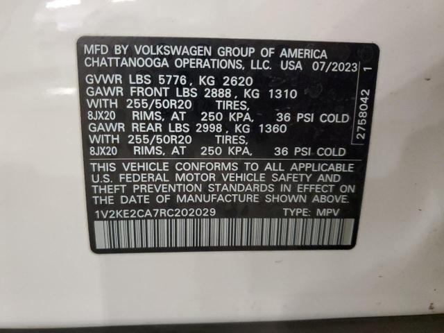 1V2KE2CA7RC202029 - 2024 VOLKSWAGEN ATLAS CROS SE Biały zdjęcie 13