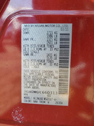 5N1AR2MM1FC660313 - 2015 NISSAN PATHFINDER S RED photo 12