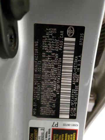 4T1BF1FKXDU232704 - 2013 TOYOTA CAMRY L SILVER photo 12