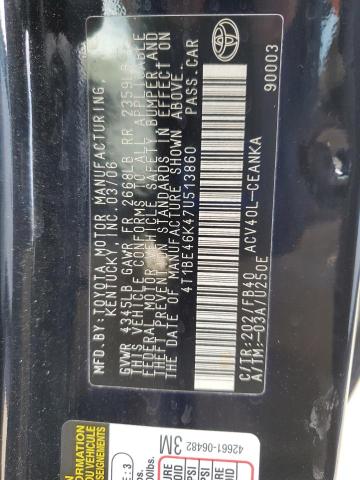 4T1BE46K47U513860 - 2007 TOYOTA CAMRY CE BLACK photo 12
