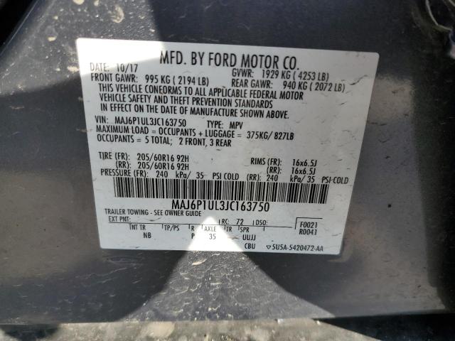 MAJ6P1UL3JC163750 - 2018 FORD ECOSPORT SE GRAY photo 13