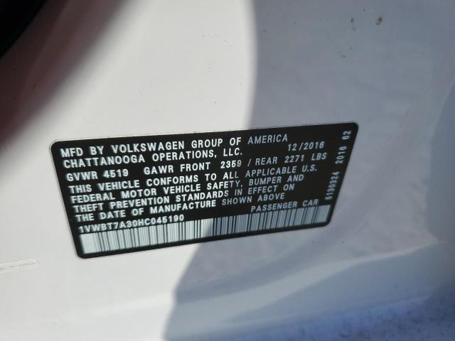 1VWBT7A30HC045190 - 2017 VOLKSWAGEN PASSAT SE 白色 照片 12