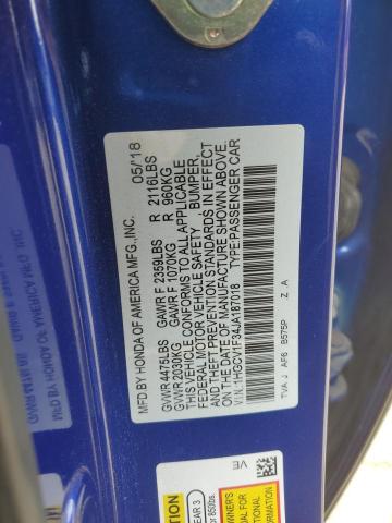 1HGCV1F34JA187018 - 2018 HONDA ACCORD SPORT BLUE photo 13