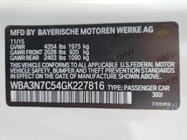 WBA3N7C54GK227816 - 2016 BMW 428 I WHITE photo 13