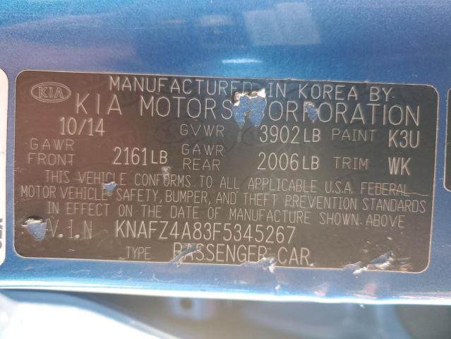 KNAFZ4A83F5345267 - 2015 KIA FORTE EX BLUE photo 12