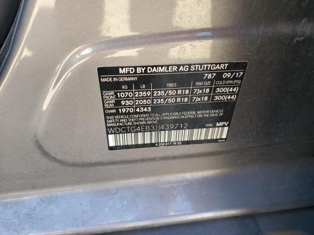 WDCTG4EB3JJ439712 - 2018 MERCEDES-BENZ GLA 250 GRAY photo 12