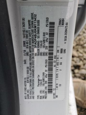 3FADP4BJ0KM113432 - 2019 FORD FIESTA SE თეთრი ფოტო 12