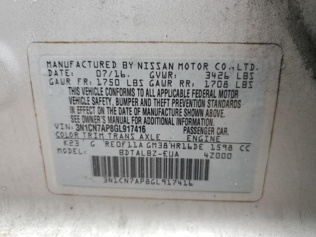 3N1CN7AP8GL917416 - 2016 NISSAN VERSA S SILVER photo 12