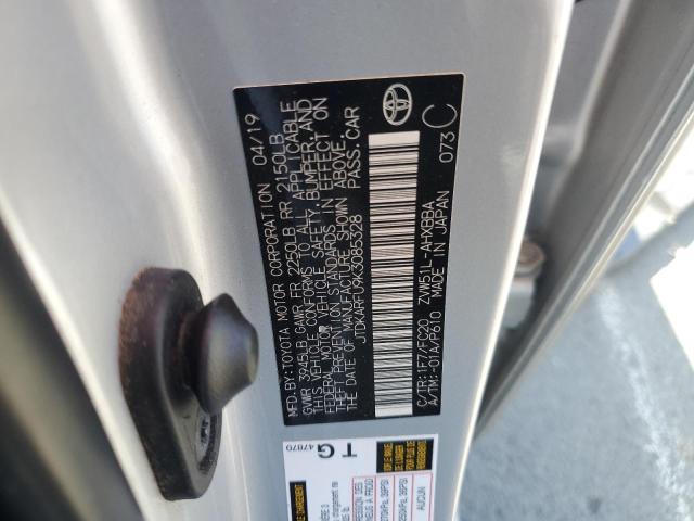 JTDKARFU9K3085328 - 2019 TOYOTA PRIUS Plata foto 12