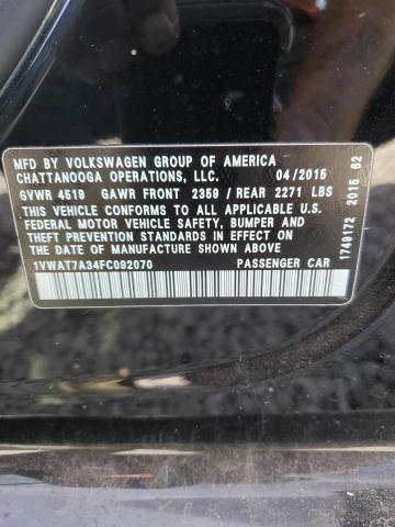 1VWAT7A34FC092070 - 2015 VOLKSWAGEN PASSAT S 黑色 照片 12