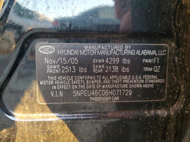 5NPEU46C06H071729 - 2006 HYUNDAI SONATA GLS BLACK photo 12