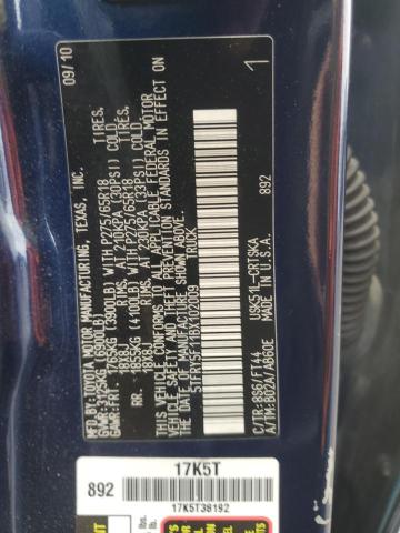 5TFRY5F11BX102009 - 2011 TOYOTA TUNDRA DOUBLE CAB SR5 BLUE photo 12