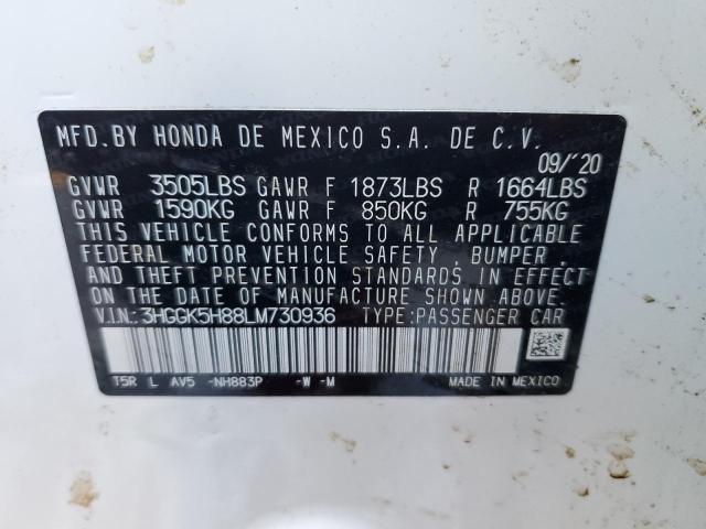 3HGGK5H88LM730936 - 2020 HONDA FIT EX WHITE photo 12