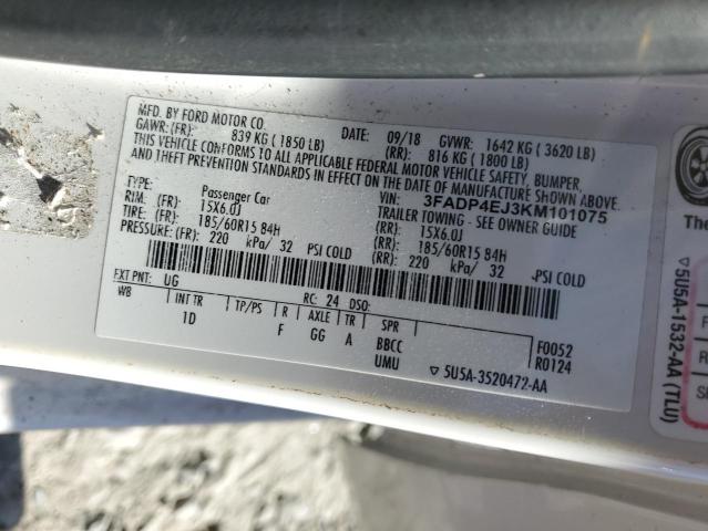 3FADP4EJ3KM101075 - 2019 FORD FIESTA SE WHITE photo 13