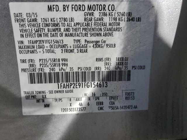 1FAHP2E91FG154613 - 2015 FORD TAURUS SEL SILVER photo 13