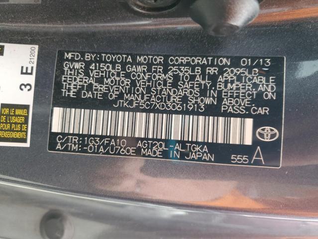 JTKJF5C7XD3061913 - 2013 TOYOTA SCION TC GRAY photo 12