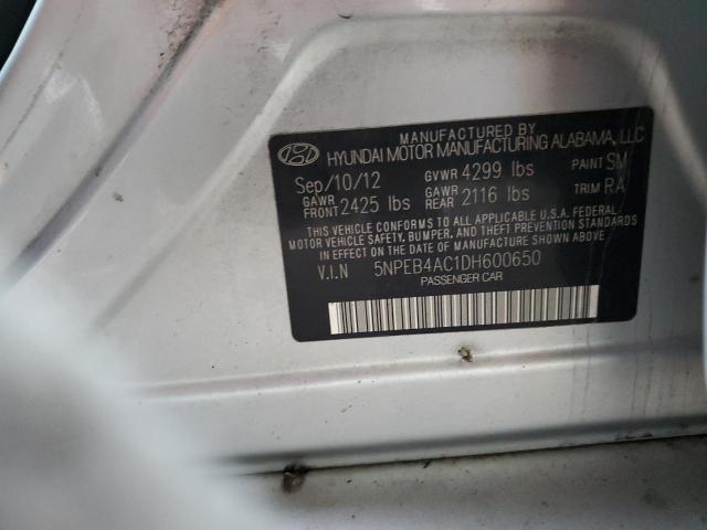 5NPEB4AC1DH600650 - 2013 HYUNDAI SONATA GLS SILVER photo 12