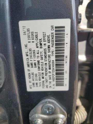 1HGCP2F72CA148594 - 2012 HONDA ACCORD EX GRAY photo 12