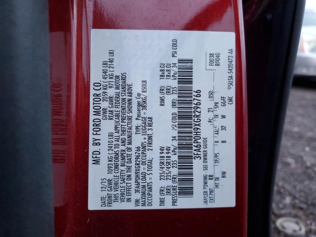 3FA6P0H9XGR296766 - 2016 FORD FUSION SE RED photo 13