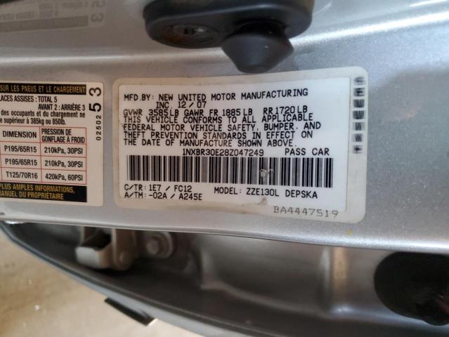 1NXBR30E28Z047249 - 2008 TOYOTA COROLLA CE 银色 照片 13