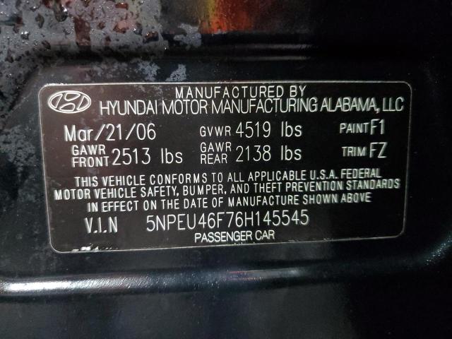 5NPEU46F76H145545 - 2006 HYUNDAI SONATA GLS BLACK photo 12