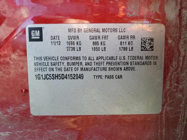 1G1JC5SH5D4152049 - 2013 CHEVROLET SONIC LT Қызыл фото 12