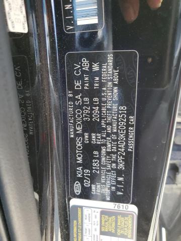 3KPF24AD3KE092518 - 2019 KIA FORTE FE Czarny zdjęcie 12