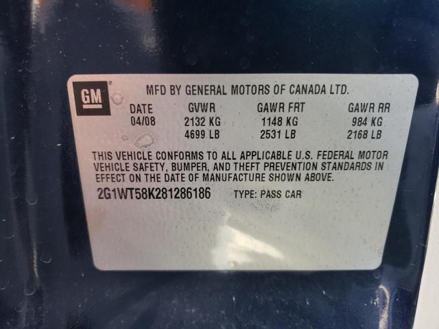 2G1WT58K281286186 - 2008 CHEVROLET IMPALA LT BLUE photo 12