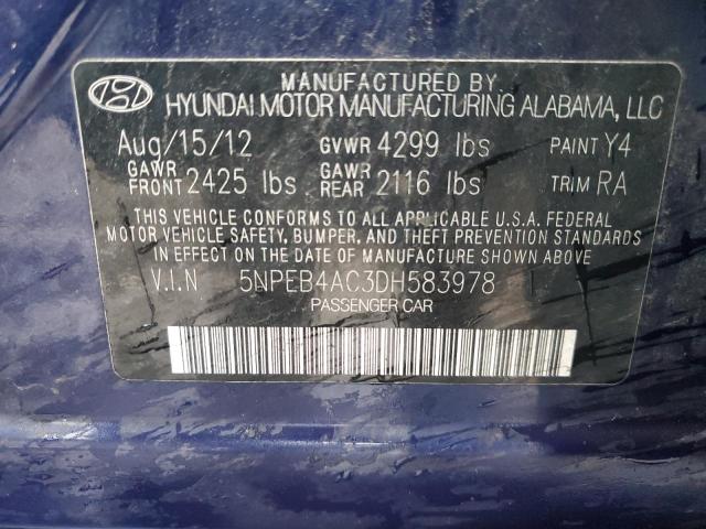 5NPEB4AC3DH583978 - 2013 HYUNDAI SONATA GLS BLUE photo 12