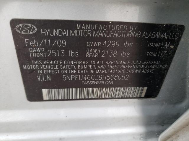 5NPEU46C39H568052 - 2009 HYUNDAI SONATA SE SILVER photo 12