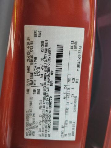 1FMCU9HD7KUB96779 - 2019 FORD ESCAPE SEL Pomarańczowy zdjęcie 13