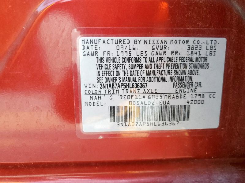 3N1AB7AP5HL636367 - 2017 NISSAN SENTRA S BURGUNDY photo 12