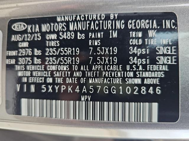 5XYPK4A57GG102846 - 2016 KIA SORENTO SX GRAY photo 10