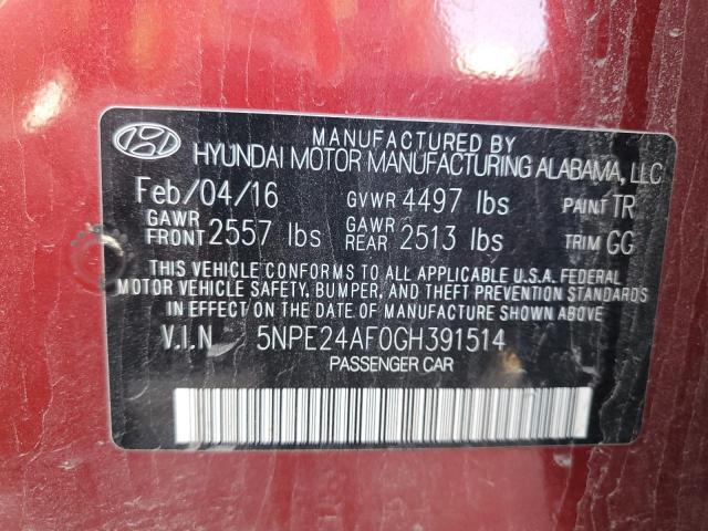 5NPE24AF0GH391514 - 2016 HYUNDAI SONATA SE 栗色 照片 12