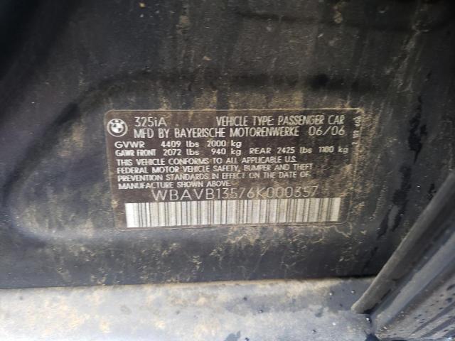 WBAVB13576K000357 - 2006 BMW 325 I BLUE photo 12