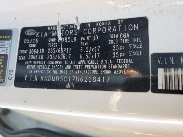 KNDMB5C17H6238417 - 2017 KIA SEDONA LX WHITE photo 14