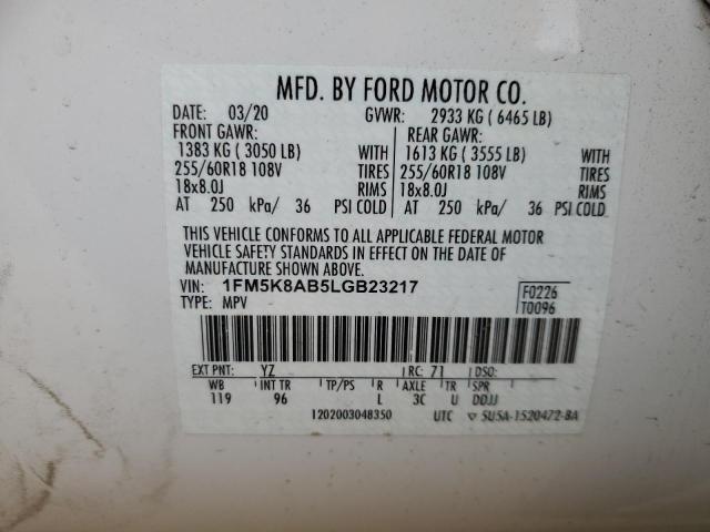 1FM5K8AB5LGB23217 - 2020 FORD EXPLORER POLICE INTERCEPTOR 白色 照片 13