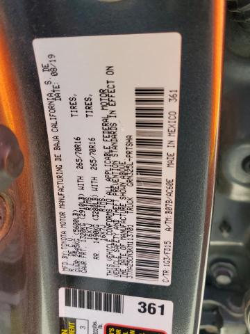 3TMAZ5CN3KM113701 - 2019 TOYOTA TACOMA DOUBLE CAB Grafit fotoğraf 12