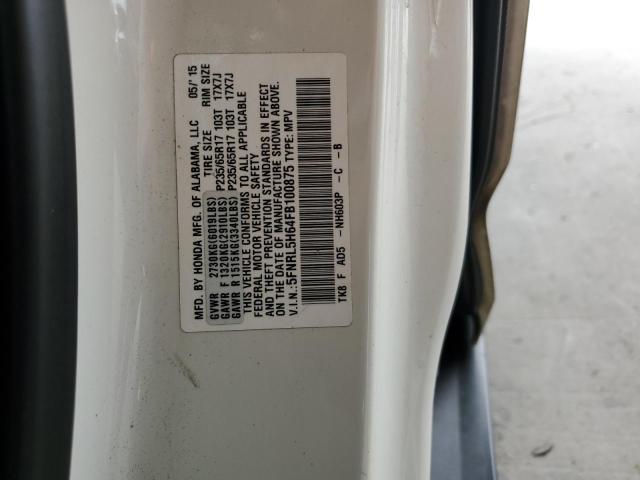 5FNRL5H64FB100875 - 2015 HONDA ODYSSEY EXL WHITE photo 13