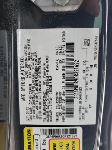 3FA6P0HR9DR321622 - 2013 FORD FUSION SE BLACK photo 13