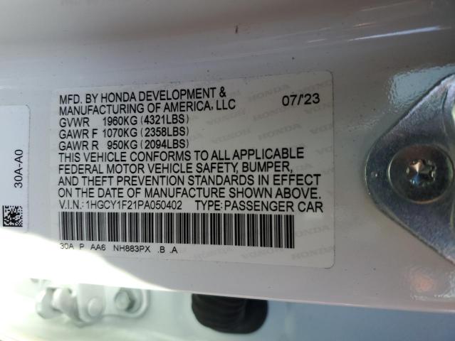 1HGCY1F21PA050402 - 2023 HONDA ACCORD LX WHITE photo 12