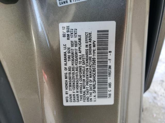 5FNRL5H45CB072689 - 2012 HONDA ODYSSEY EX GOLD photo 12