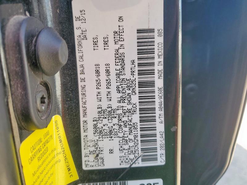 3TMEZ5CN2GM011055 - 2016 TOYOTA TACOMA DOUBLE CAB შავი ფოტო 12