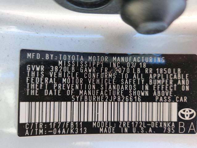 5YFBURHE2JP826616 - 2018 TOYOTA COROLLA L 银色 照片 13