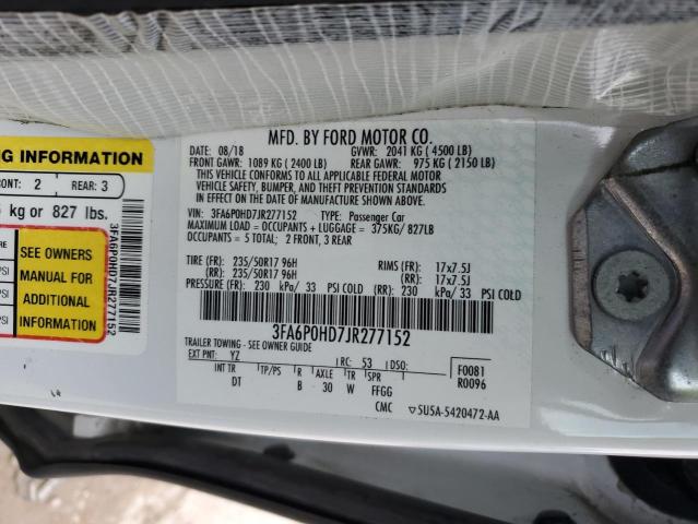 3FA6P0HD7JR277152 - 2018 FORD FUSION SE WHITE photo 12